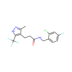 Cc1n[nH]c(C(F)(F)F)c1CCC(=O)NCc1ccc(F)cc1Cl ZINC000058480251