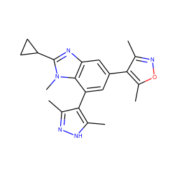 Cc1n[nH]c(C)c1-c1cc(-c2c(C)noc2C)cc2nc(C3CC3)n(C)c12 ZINC001772634158