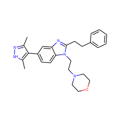 Cc1n[nH]c(C)c1-c1ccc2c(c1)nc(CCc1ccccc1)n2CCN1CCOCC1 ZINC001772605528