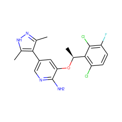 Cc1n[nH]c(C)c1-c1cnc(N)c(O[C@@H](C)c2c(Cl)ccc(F)c2Cl)c1 ZINC000072178221