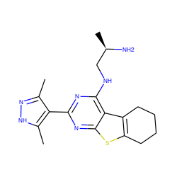 Cc1n[nH]c(C)c1-c1nc(NC[C@@H](C)N)c2c3c(sc2n1)CCCC3 ZINC000223691422