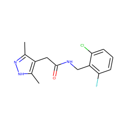 Cc1n[nH]c(C)c1CC(=O)NCc1c(F)cccc1Cl ZINC000084688643