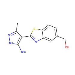 Cc1n[nH]c(N)c1-c1nc2cc(CO)ccc2s1 ZINC000114399902