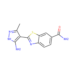 Cc1n[nH]c(N)c1-c1nc2ccc(C(N)=O)cc2s1 ZINC000114400516