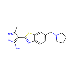 Cc1n[nH]c(N)c1-c1nc2ccc(CN3CCCC3)cc2s1 ZINC000114372865