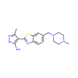 Cc1n[nH]c(N)c1-c1nc2ccc(CN3CCN(C)CC3)cc2s1 ZINC000114398243