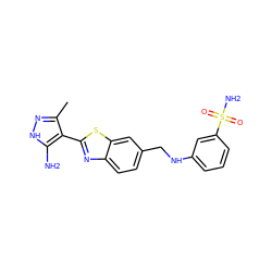 Cc1n[nH]c(N)c1-c1nc2ccc(CNc3cccc(S(N)(=O)=O)c3)cc2s1 ZINC000114398110