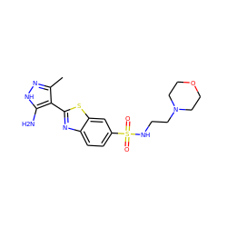 Cc1n[nH]c(N)c1-c1nc2ccc(S(=O)(=O)NCCN3CCOCC3)cc2s1 ZINC000114398483