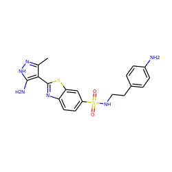 Cc1n[nH]c(N)c1-c1nc2ccc(S(=O)(=O)NCCc3ccc(N)cc3)cc2s1 ZINC000114399400