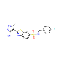 Cc1n[nH]c(N)c1-c1nc2ccc(S(=O)(=O)NCc3ccc(F)cc3)cc2s1 ZINC000114399843