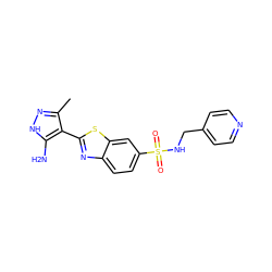 Cc1n[nH]c(N)c1-c1nc2ccc(S(=O)(=O)NCc3ccncc3)cc2s1 ZINC000114398095