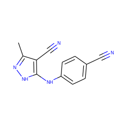 Cc1n[nH]c(Nc2ccc(C#N)cc2)c1C#N ZINC000013781021