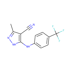 Cc1n[nH]c(Nc2ccc(C(F)(F)F)cc2)c1C#N ZINC000013781019