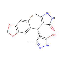 Cc1n[nH]c(O)c1[C@H](c1cc2c(cc1Br)OCO2)c1c(C)[nH][nH]c1=O ZINC000019597755