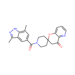 Cc1n[nH]c2c(C)cc(C(=O)N3CCC4(CC3)CC(=O)c3ncccc3O4)cc12 ZINC000049072439