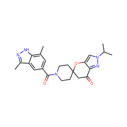 Cc1n[nH]c2c(C)cc(C(=O)N3CCC4(CC3)CC(=O)c3nn(C(C)C)cc3O4)cc12 ZINC000073313705