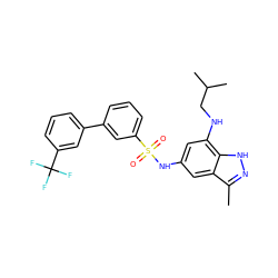 Cc1n[nH]c2c(NCC(C)C)cc(NS(=O)(=O)c3cccc(-c4cccc(C(F)(F)F)c4)c3)cc12 ZINC000013531406