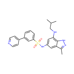 Cc1n[nH]c2c(NCC(C)C)cc(NS(=O)(=O)c3cccc(-c4ccncc4)c3)cc12 ZINC000013531400