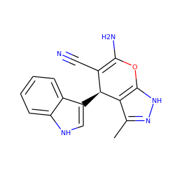 Cc1n[nH]c2c1[C@@H](c1c[nH]c3ccccc13)C(C#N)=C(N)O2 ZINC000004786128