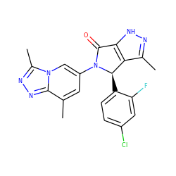 Cc1n[nH]c2c1[C@@H](c1ccc(Cl)cc1F)N(c1cc(C)c3nnc(C)n3c1)C2=O ZINC000261172299