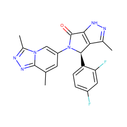 Cc1n[nH]c2c1[C@@H](c1ccc(F)cc1F)N(c1cc(C)c3nnc(C)n3c1)C2=O ZINC000261176290