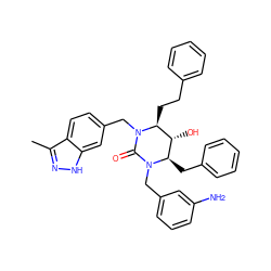 Cc1n[nH]c2cc(CN3C(=O)N(Cc4cccc(N)c4)[C@H](Cc4ccccc4)[C@@H](O)[C@@H]3CCc3ccccc3)ccc12 ZINC000169301283