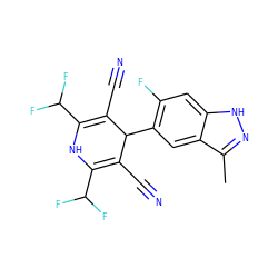 Cc1n[nH]c2cc(F)c(C3C(C#N)=C(C(F)F)NC(C(F)F)=C3C#N)cc12 ZINC000068250989