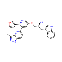 Cc1n[nH]c2ccc(-c3cc(OC[C@@H](N)Cc4c[nH]c5ccccc45)cnc3-c3ccoc3)nc12 ZINC000045354426