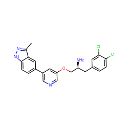 Cc1n[nH]c2ccc(-c3cncc(OC[C@@H](N)Cc4ccc(Cl)c(Cl)c4)c3)cc12 ZINC000014961672