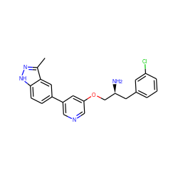 Cc1n[nH]c2ccc(-c3cncc(OC[C@@H](N)Cc4cccc(Cl)c4)c3)cc12 ZINC000014961638