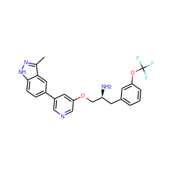 Cc1n[nH]c2ccc(-c3cncc(OC[C@@H](N)Cc4cccc(OC(F)(F)F)c4)c3)cc12 ZINC000014961757