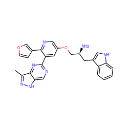 Cc1n[nH]c2cnc(-c3cc(OC[C@@H](N)Cc4c[nH]c5ccccc45)cnc3-c3ccoc3)nc12 ZINC000045391891