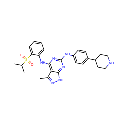 Cc1n[nH]c2nc(Nc3ccc(C4CCNCC4)cc3)nc(Nc3ccccc3S(=O)(=O)C(C)C)c12 ZINC000096177929