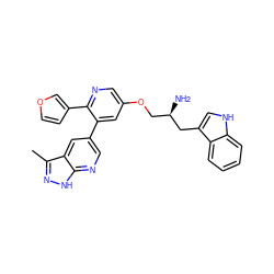 Cc1n[nH]c2ncc(-c3cc(OC[C@@H](N)Cc4c[nH]c5ccccc45)cnc3-c3ccoc3)cc12 ZINC000045354422