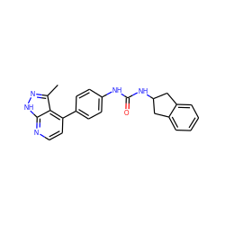 Cc1n[nH]c2nccc(-c3ccc(NC(=O)NC4Cc5ccccc5C4)cc3)c12 ZINC001772615987