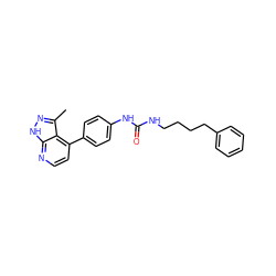 Cc1n[nH]c2nccc(-c3ccc(NC(=O)NCCCCc4ccccc4)cc3)c12 ZINC001772572071