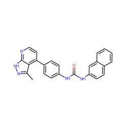 Cc1n[nH]c2nccc(-c3ccc(NC(=O)Nc4ccc5ccccc5c4)cc3)c12 ZINC001772590550