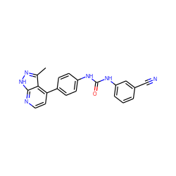 Cc1n[nH]c2nccc(-c3ccc(NC(=O)Nc4cccc(C#N)c4)cc3)c12 ZINC001772623724