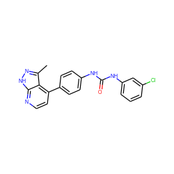 Cc1n[nH]c2nccc(-c3ccc(NC(=O)Nc4cccc(Cl)c4)cc3)c12 ZINC001772584265