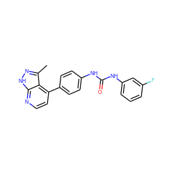 Cc1n[nH]c2nccc(-c3ccc(NC(=O)Nc4cccc(F)c4)cc3)c12 ZINC001772587806