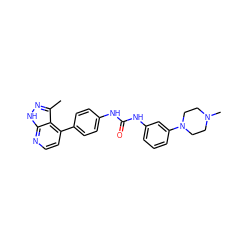 Cc1n[nH]c2nccc(-c3ccc(NC(=O)Nc4cccc(N5CCN(C)CC5)c4)cc3)c12 ZINC001772617271