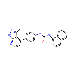 Cc1n[nH]c2nccc(-c3ccc(NC(=O)Nc4cccc5ccccc45)cc3)c12 ZINC001772608827