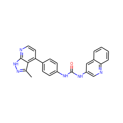 Cc1n[nH]c2nccc(-c3ccc(NC(=O)Nc4cnc5ccccc5c4)cc3)c12 ZINC001772590307