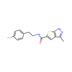 Cc1n[nH]c2sc(C(=O)NCCc3ccc(Cl)cc3)cc12 ZINC000063539189