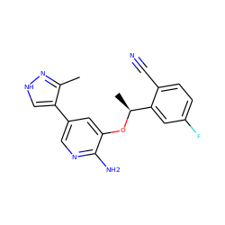 Cc1n[nH]cc1-c1cnc(N)c(O[C@@H](C)c2cc(F)ccc2C#N)c1 ZINC000103249704