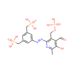 Cc1nc(/N=N/c2cc(CP(=O)(O)O)cc(CP(=O)(O)O)c2)c(COP(=O)(O)O)c(C=O)c1O ZINC000027332263