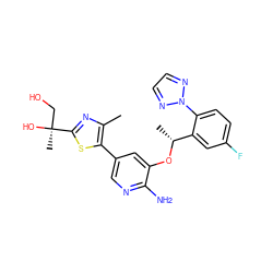 Cc1nc([C@@](C)(O)CO)sc1-c1cnc(N)c(O[C@H](C)c2cc(F)ccc2-n2nccn2)c1 ZINC000103252812