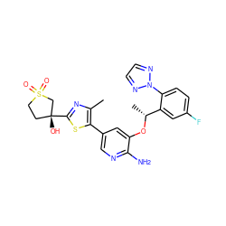 Cc1nc([C@]2(O)CCS(=O)(=O)C2)sc1-c1cnc(N)c(O[C@H](C)c2cc(F)ccc2-n2nccn2)c1 ZINC000103249687