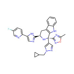 Cc1nc([C@]2(c3cnn(CC4CC4)c3)N[C@@H](c3ncc(-c4ccc(F)cn4)[nH]3)Cc3c2[nH]c2ccccc32)no1 ZINC000473121196