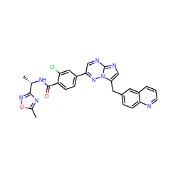 Cc1nc([C@H](C)NC(=O)c2ccc(-c3cnc4ncc(Cc5ccc6ncccc6c5)n4n3)cc2Cl)no1 ZINC000096167849